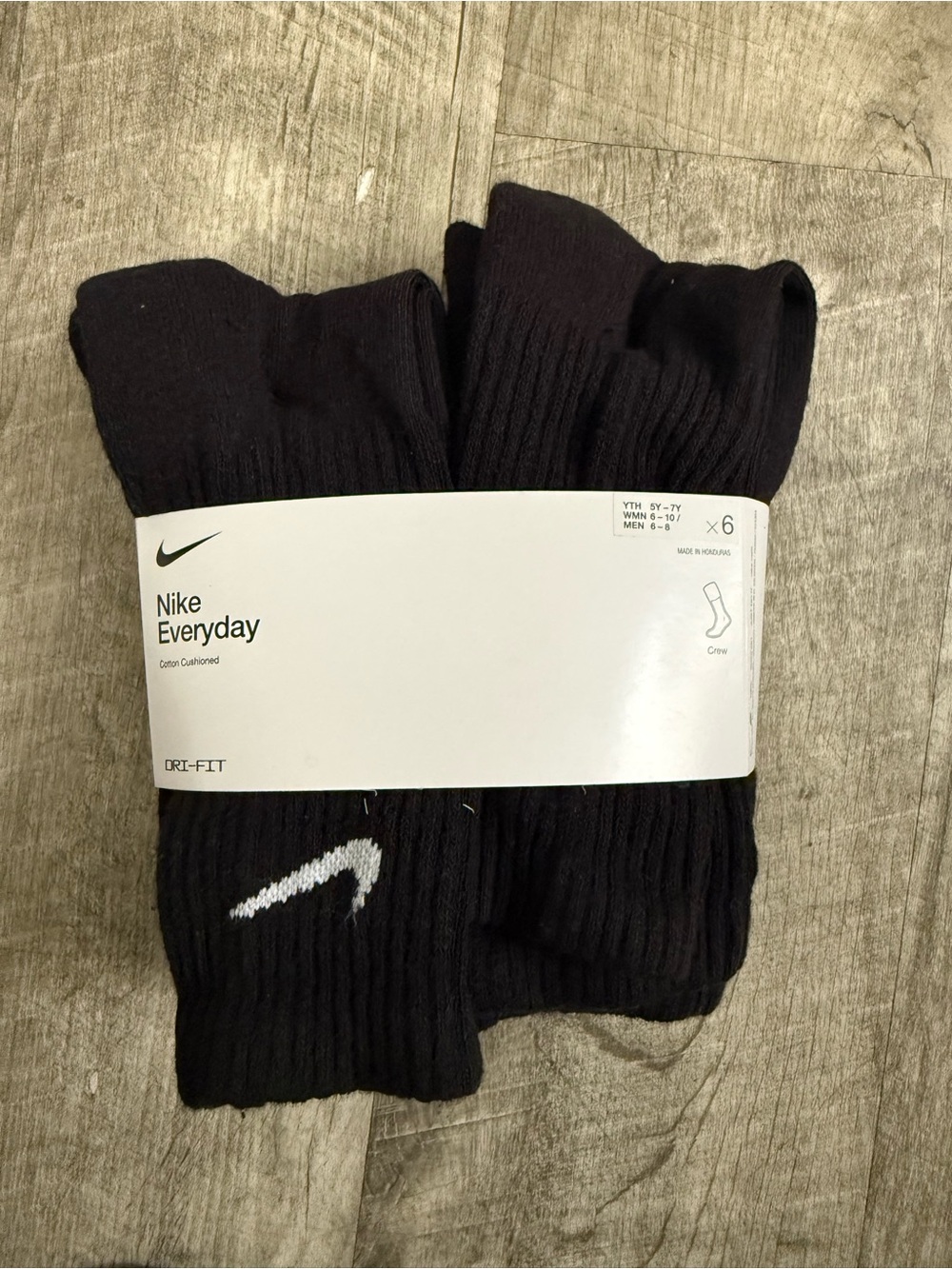 Nike Everyday Cotton Cushioned Black Crew Socks - 6 Pack